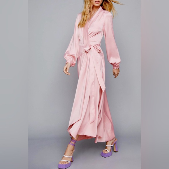 Nasty Gal Satin Long Sleeve Midi Wrap Dress - Picture 2 of 2